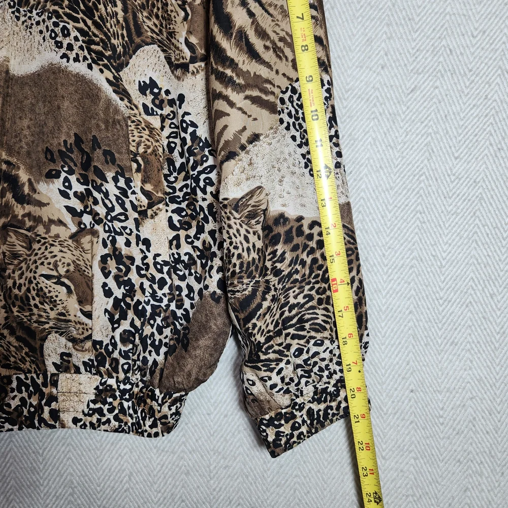 Vintage Fuda International Tiger Print 100% Silk Jacket Brown Tan Black - Picture 8 of 11